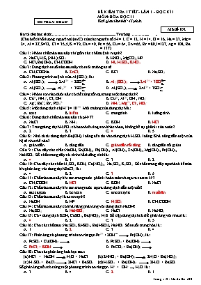 Đề tham khảo kiểm tra 1 tiết lần 1 học kỳ I môn Hóa học Lớp 11 - Mã đề 102